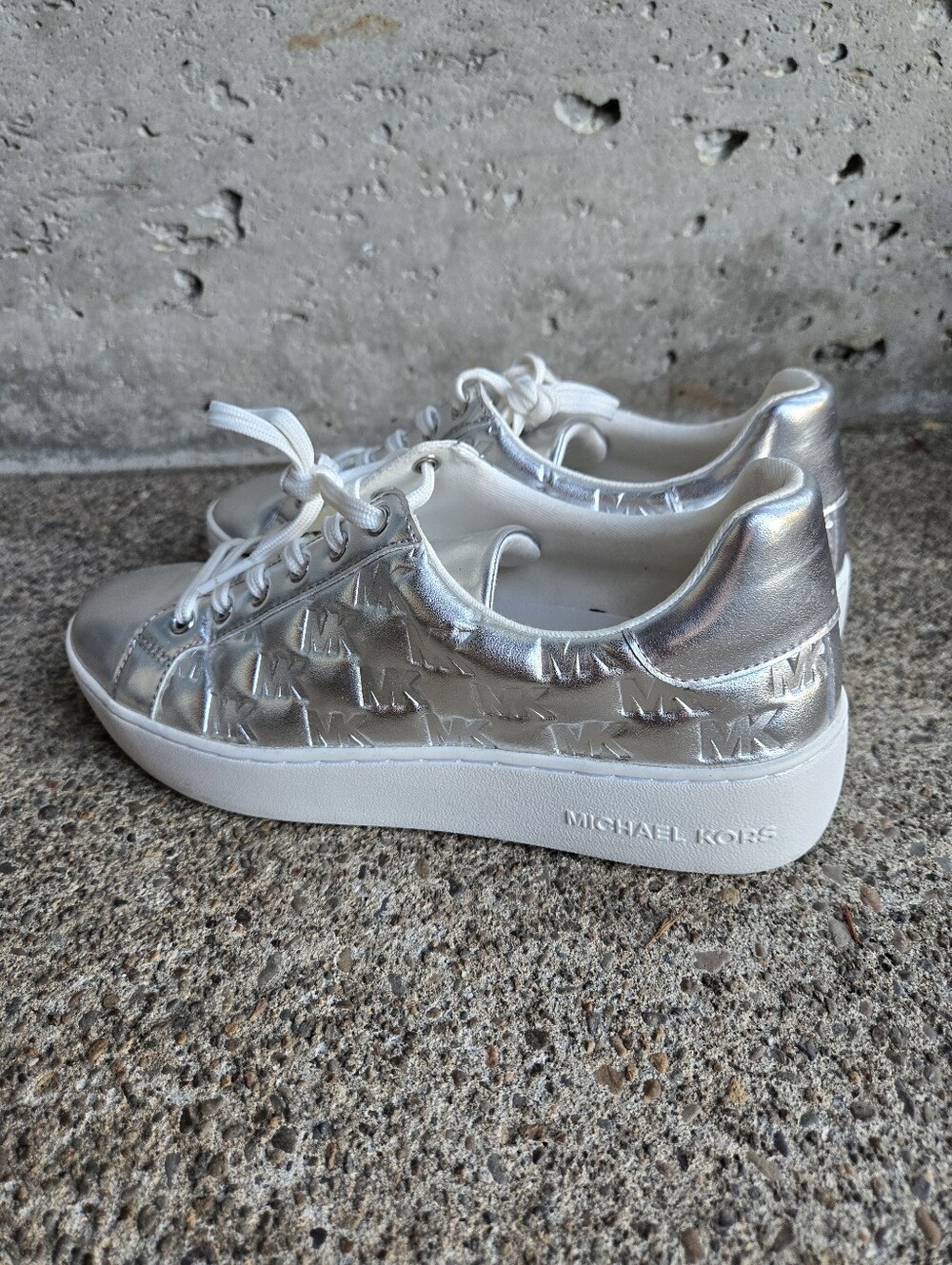 Michael Kors Silver Embossed Logo Sneakers - Picture 6 of 10